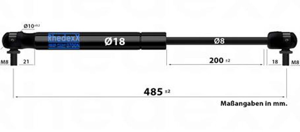 RhedexX Gasdruckfeder 150N – Ersatz Für Stabilus 6509IC, M6 Kugelpfanne, 275 Mm Länge, 100 Mm Hub
