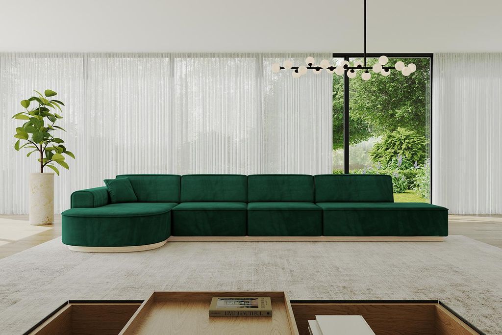 ALTDECOR Ecksofa in L-Form ARRIO-L3 - 413x171x83 cm Dunkelgrün - Corner Sofa Bett Eckcouch Couch Wohnlandschaft Cauchsofa