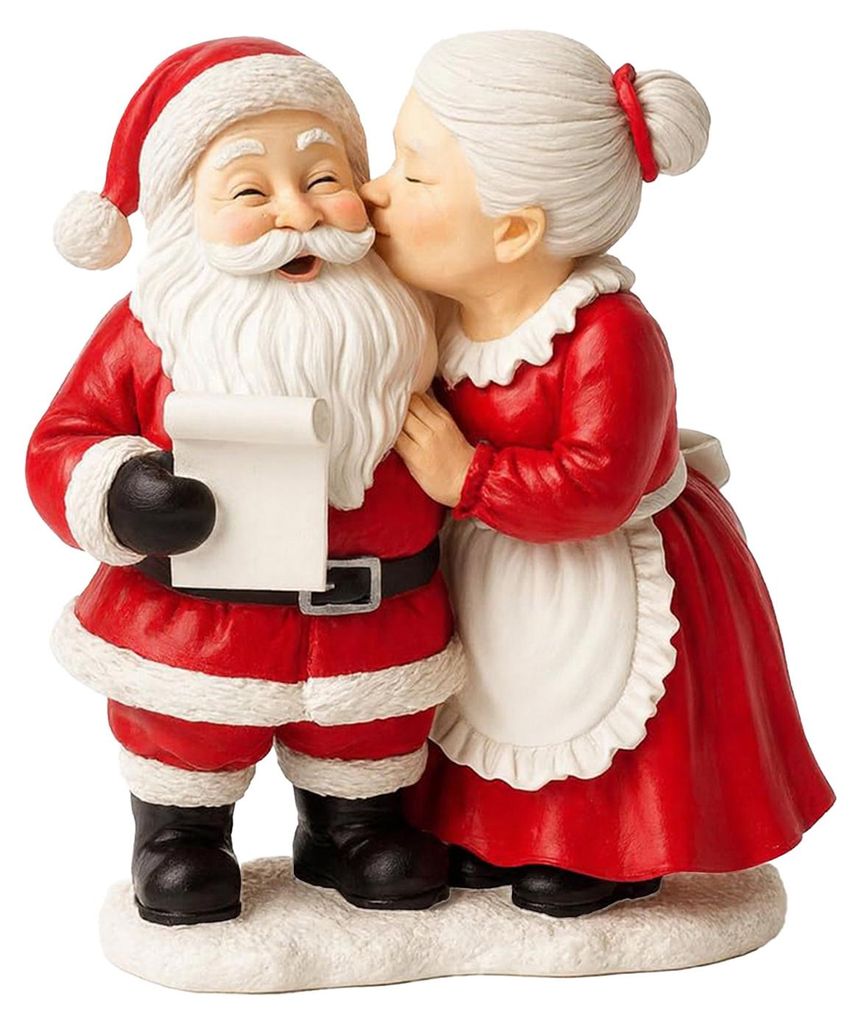 Weihnachtsmann- und Weihnachtsfrau-Figur, handbemalt, aus Kunstharz, Lebkuchenmann-Elch-Figur für die festliche Tisch- und Kamindekoration