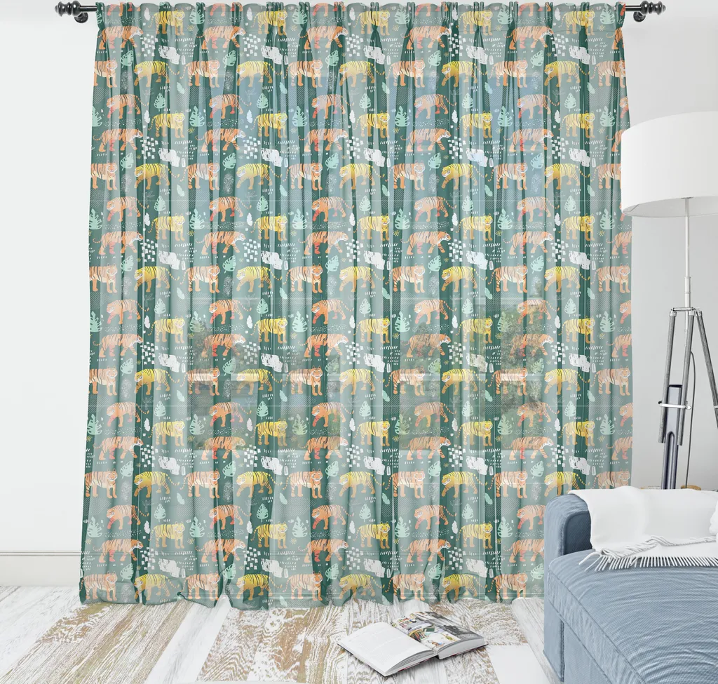 ABAKUHAUS Tigers Arazzo, Interpretazione wildlife degli animali della giungla, Arazzo in raso setoso per soggiorno e camera da letto, 180 cm x 274 cm, verde cacciatore Multicolore