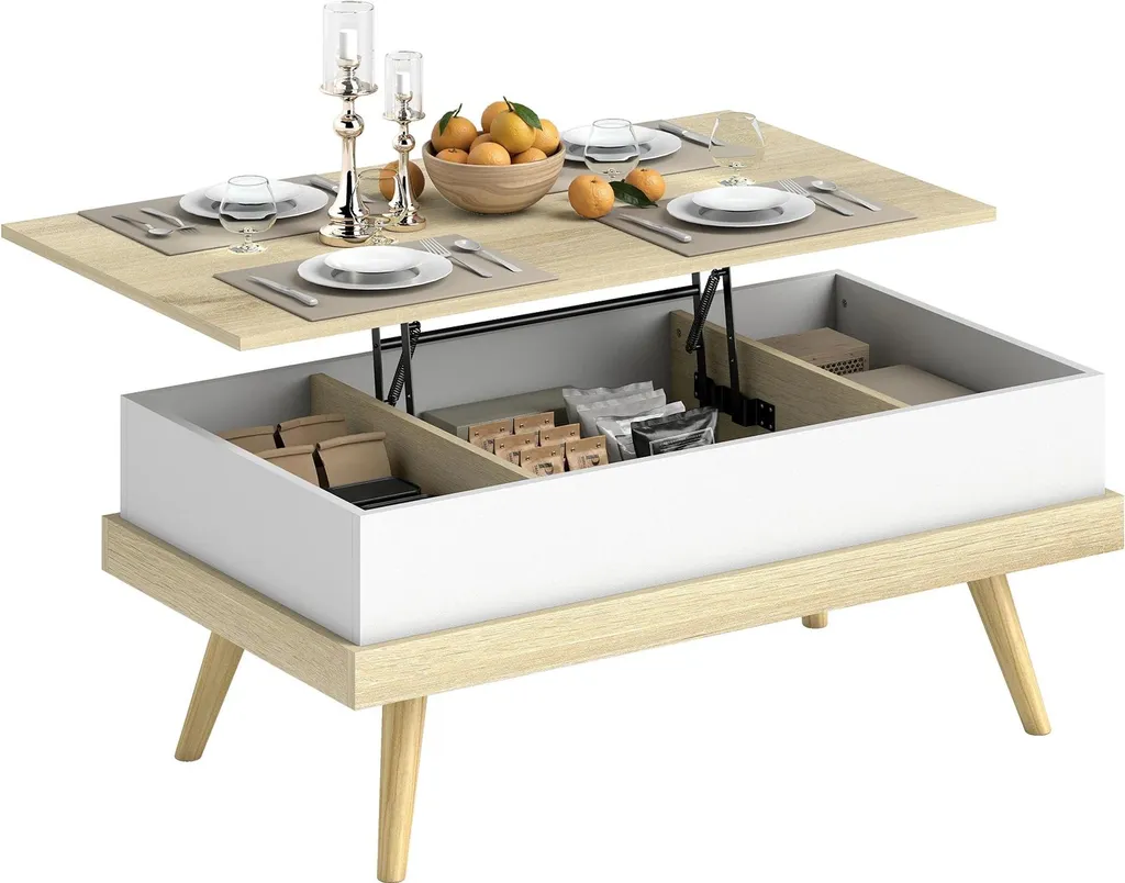 Table basse relevable contre le désordre : 3 rangements cachés blancs