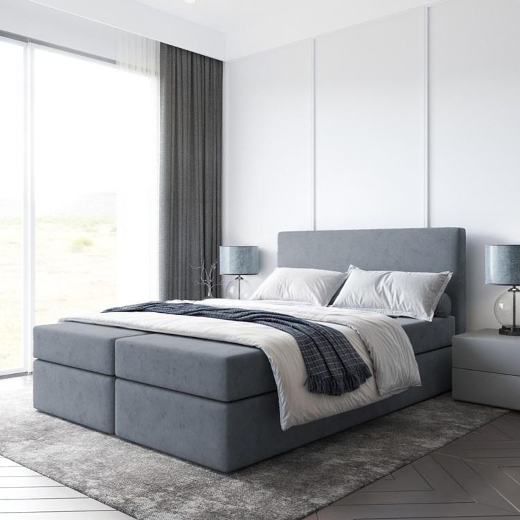 Bett, Boxspringbett BERG mit Bonell-Matratze OHNE Topper, 2 Bettkästen, Doppelbett, Stauraum, 180x200 cm (Dunkelgrau - Itaka 14)