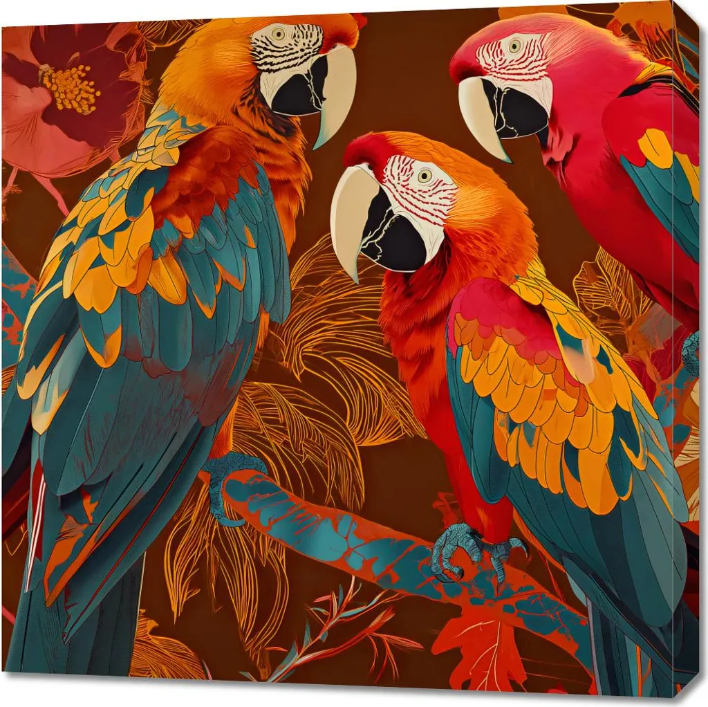 Tableau carré 70x70 cm Aras colorés - Décoration murale exotique chic