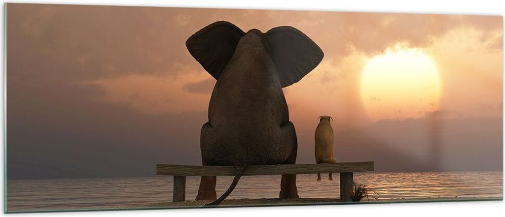 Bilder auf glas - Elefant Ufer Meer - 140x50cm - Glasbilder - Wandbilder - Kunstdruck - zum Aufhängen bereit - Wanddekoration aus Glas - Glas Bild...