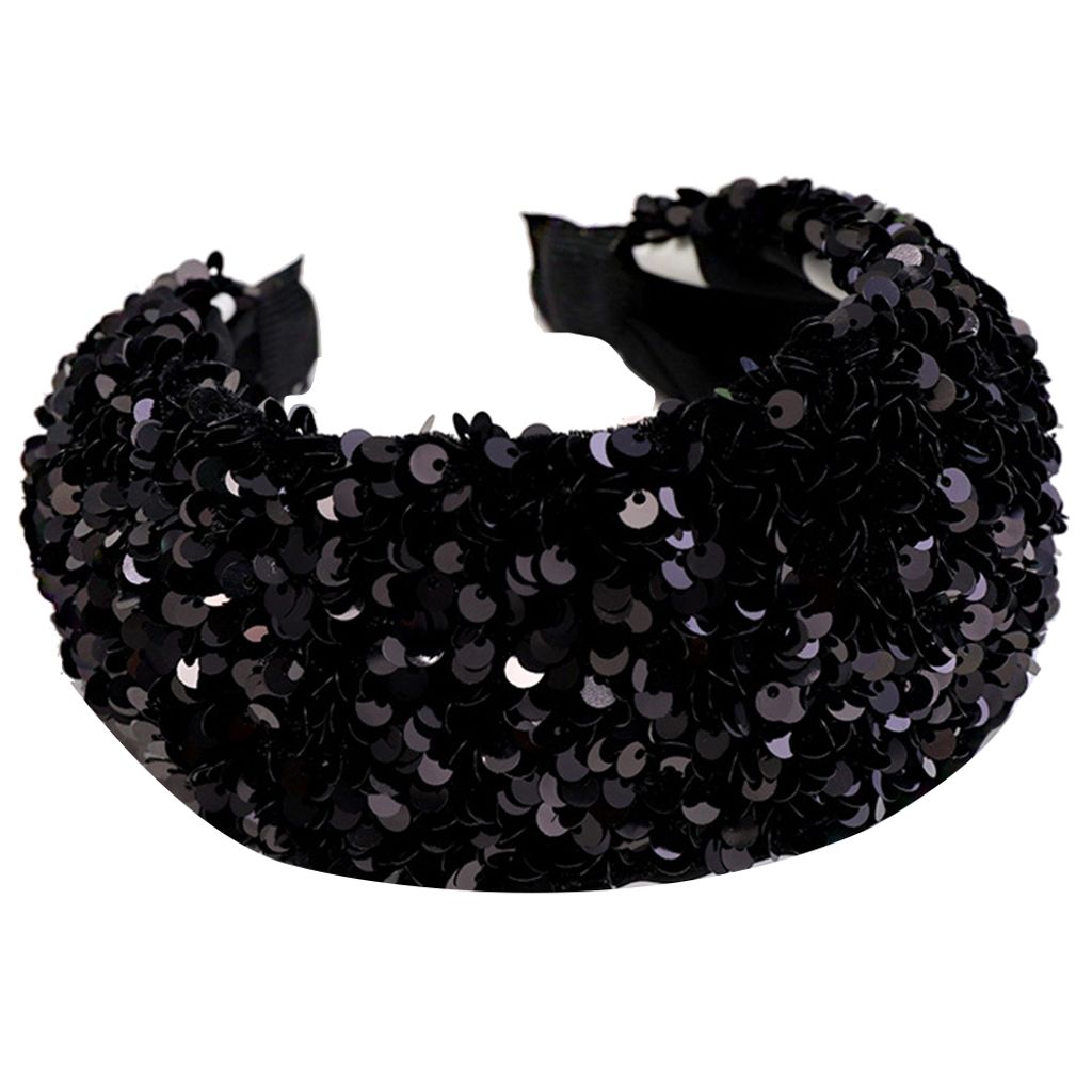 Mode Bling Pailletten Kopfbedeckung Breites Haarband Damen Samt Stirnband Haarband-Schwarz