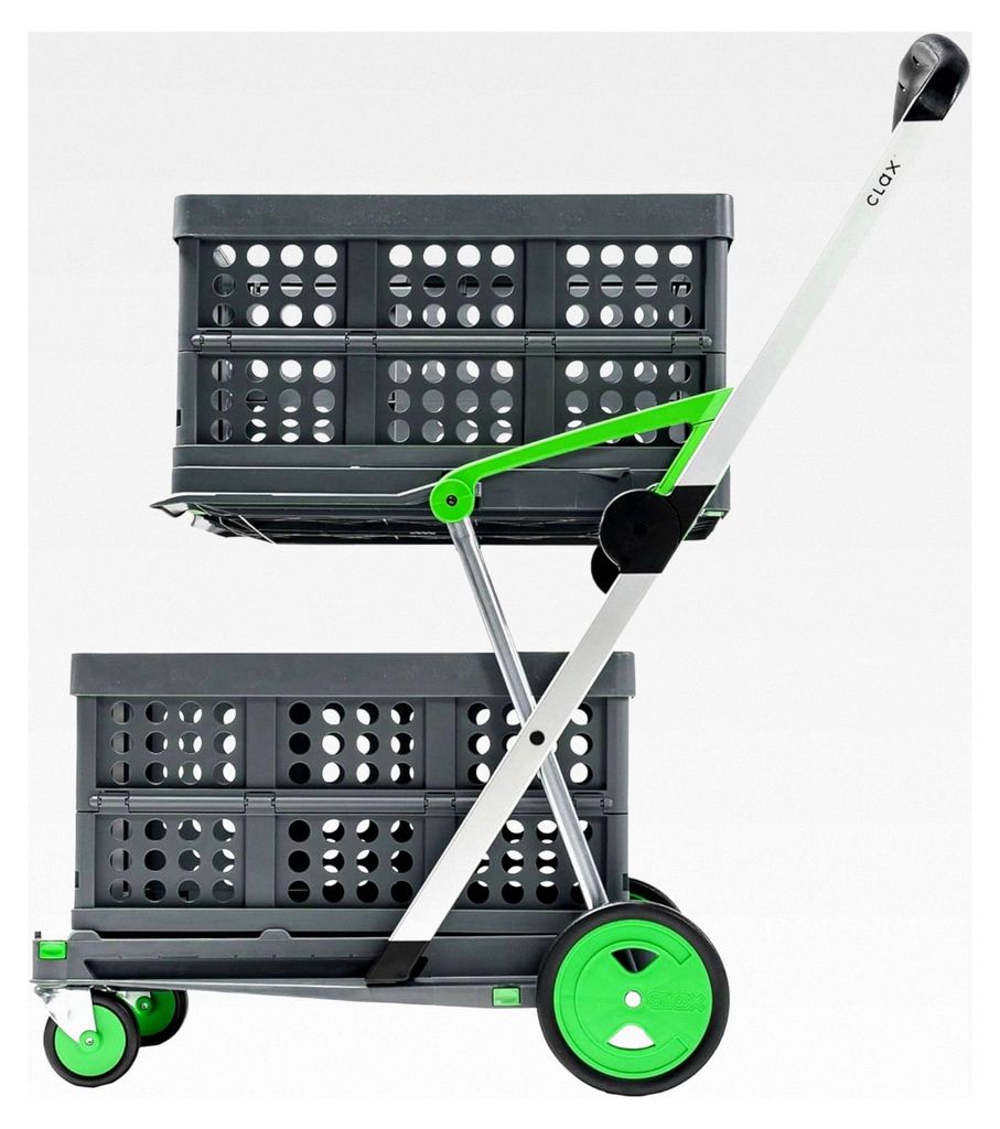 Innovativer Einkaufstrolley mit 2 Faltboxen in Grün