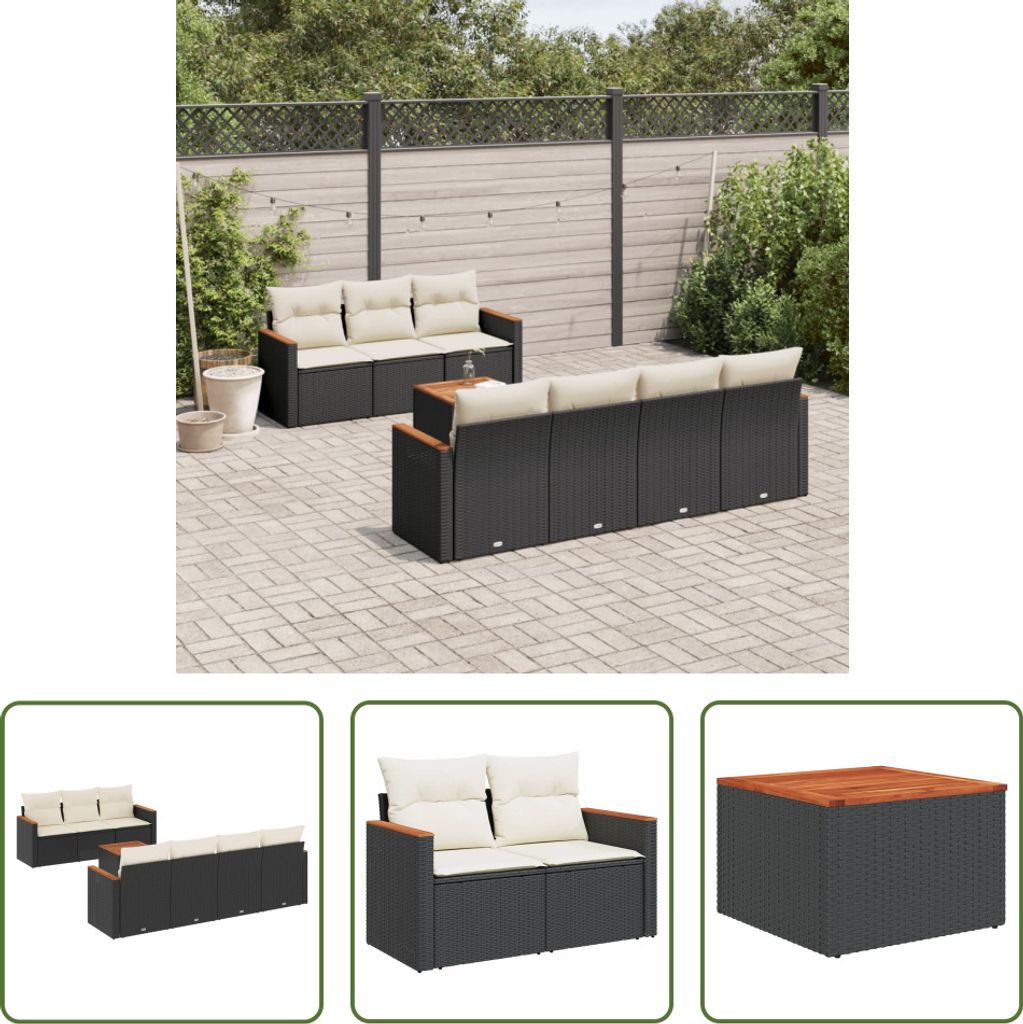 The Living Store 8-tlg. Garten-Sofagarnitur mit Kissen Schwarz Poly Rattan