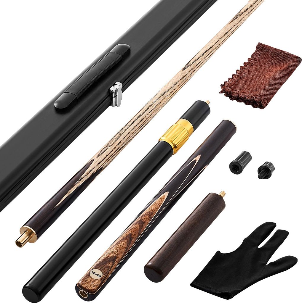 VEVOR Snookerqueue Billardqueue (1447,8 mm / 540 g) mit Verlängerungsstange & Lederspitze & Aluminiumkoffer & Handtuch, Billardstock geeignet für...