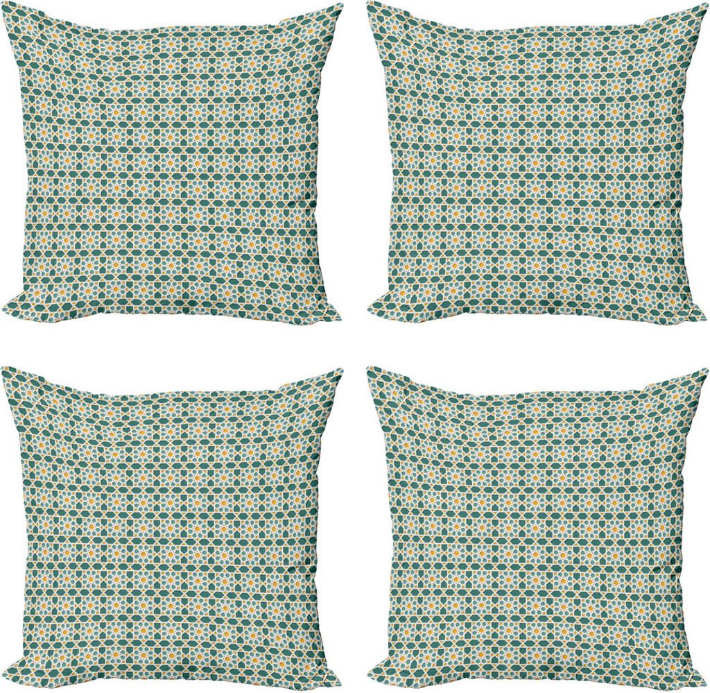 ABAKUHAUS Teal Kissenbezug Set (4 Stück), Marokkanische Stern-Verzierung, Moderner Doppelseitiger Digitaldruck, 50 cm x 50 cm, Teal Marigold