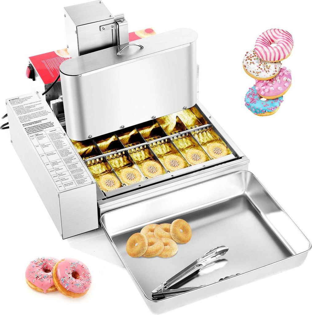 Gewerbliche Donutmaschine - Automatischer Donutmaker - 6-Reihig - Kapazität 360 Stück/h - Edelstahl-Fritteuse - Intelligente Steuerung - Leistung...