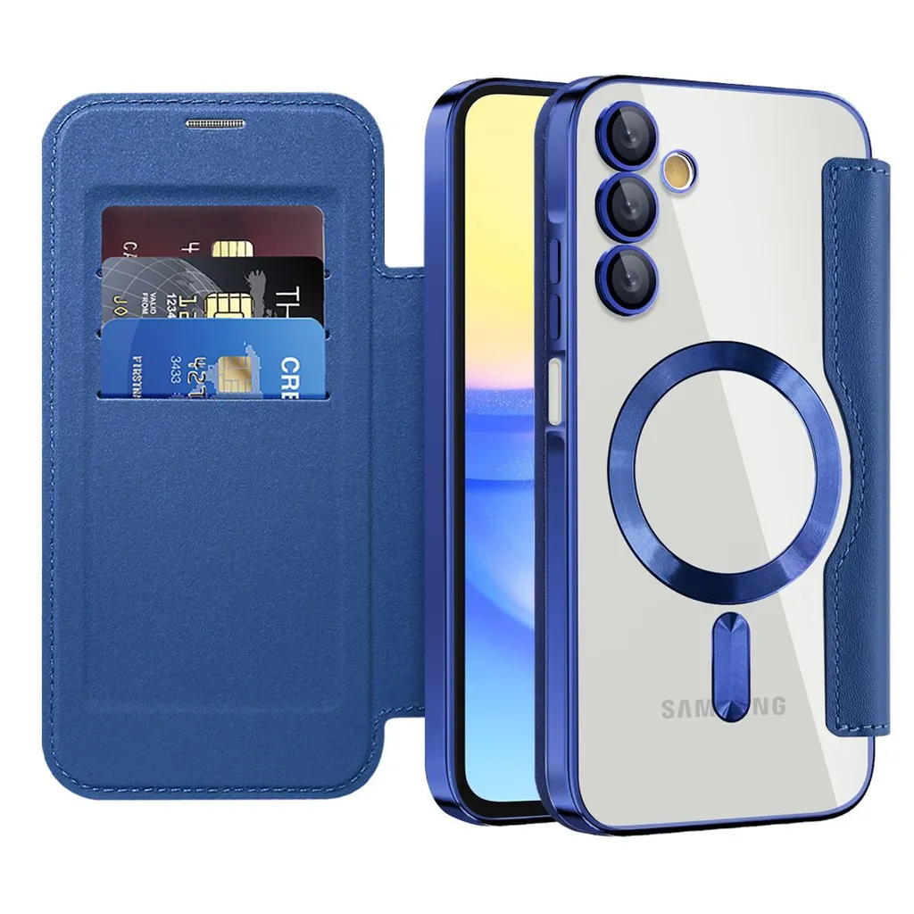Cover Samsung A15 con Portafoglio Blu | MagSafe Case Antisdrucciolo