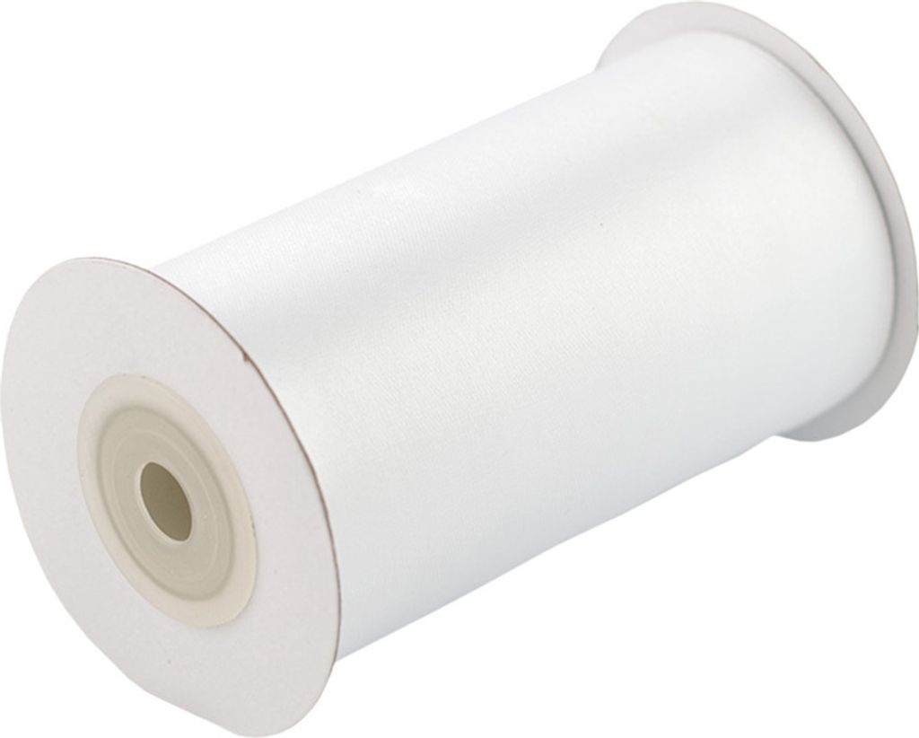 100mm breites, 10m langes, einseitig glänzendes weißes Satinband auf Rolle. Perfekt für Bastelprojekte und Geschenkverpackungen