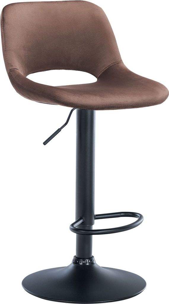 CLP Barhocker Camden Samt drehbar und höhenverstellbar Farbe braun Material Gestell Metall matt schwarz