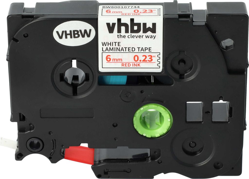vhbw Schriftband-Kassette kompatibel mit Brother PT 2480, 2470, 2460, 2450, 300, 2400, 220, 200-Serie Etiketten-Drucker 8m x 6mm Rot auf Weiß