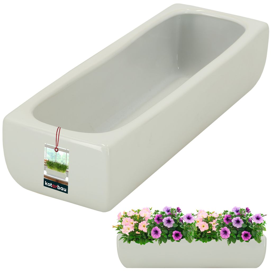 KOTARBAU Keramik Blumentopf länglich innen Weiß Blumentopf rechteckig 31x10,5x7 cm Sukkulenten Topf für Wohnzimmer Fensterbank Pflanzkübel l...