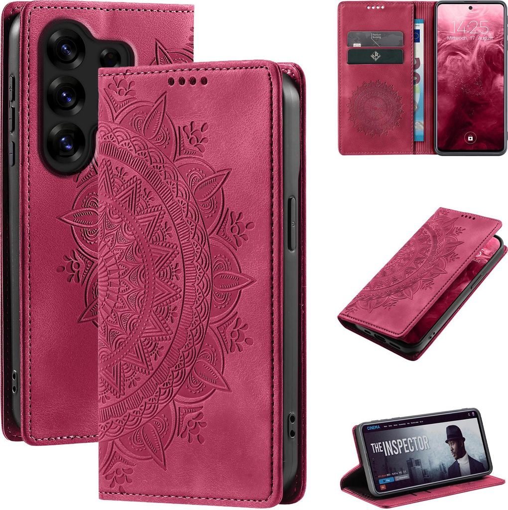 Mandala Handyhülle für Samsung Galaxy S26 Ultra RFID Schutz Klapphülle Case Cover Design Schutzhülle Farbe: Magenta
