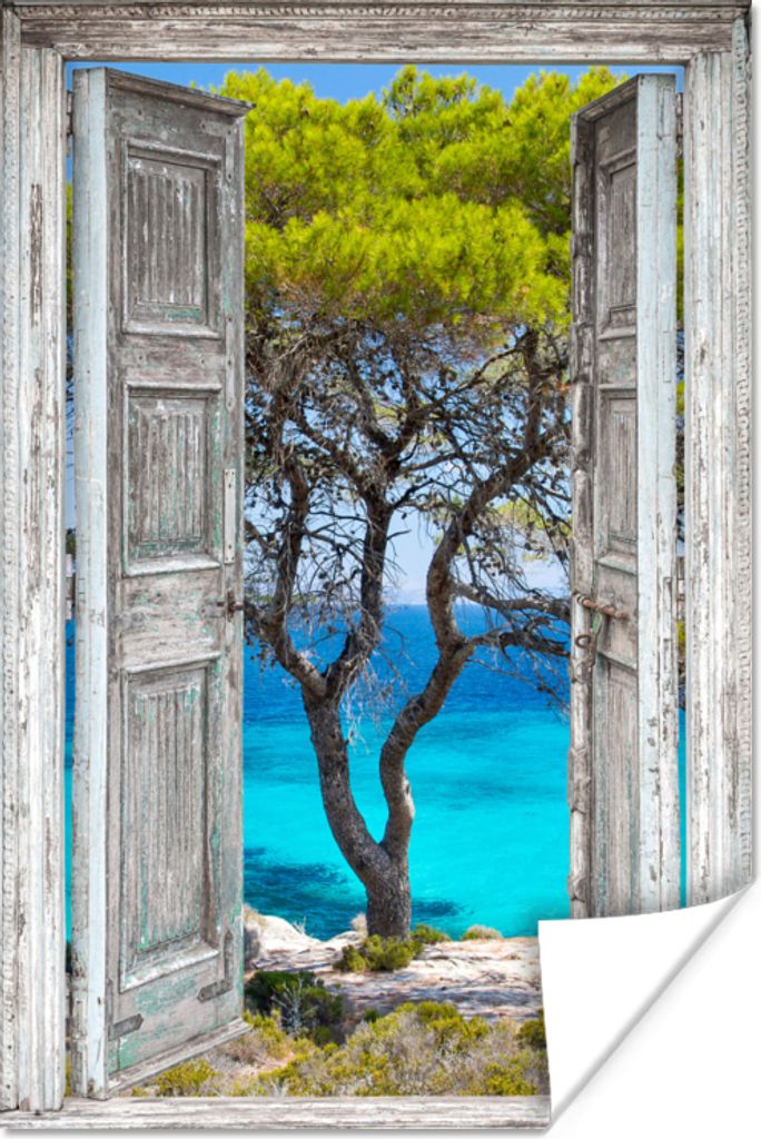 MuchoWow Poster Baum - Tropisch - Meer - Blick - Strand 20x30 cm - Papierdruck