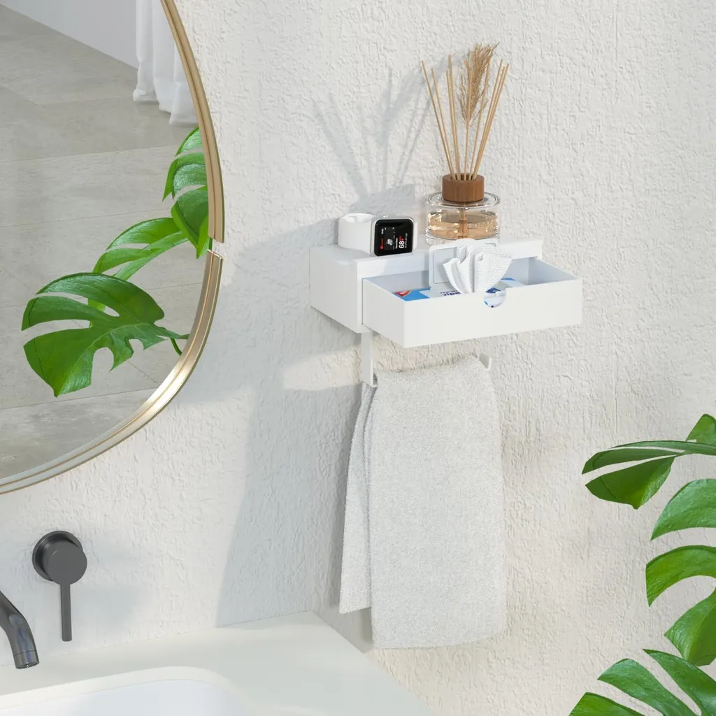 Accessoire WC en bambou blanc : distributeur papier et boîte à lingettes