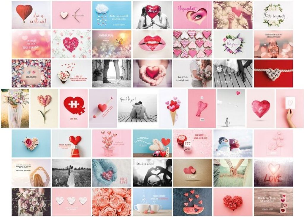 Postkarten Hochzeit 52 Wochen, Set mit 52 Liebespostkarten DIN A6 für Hochzeitsspiel