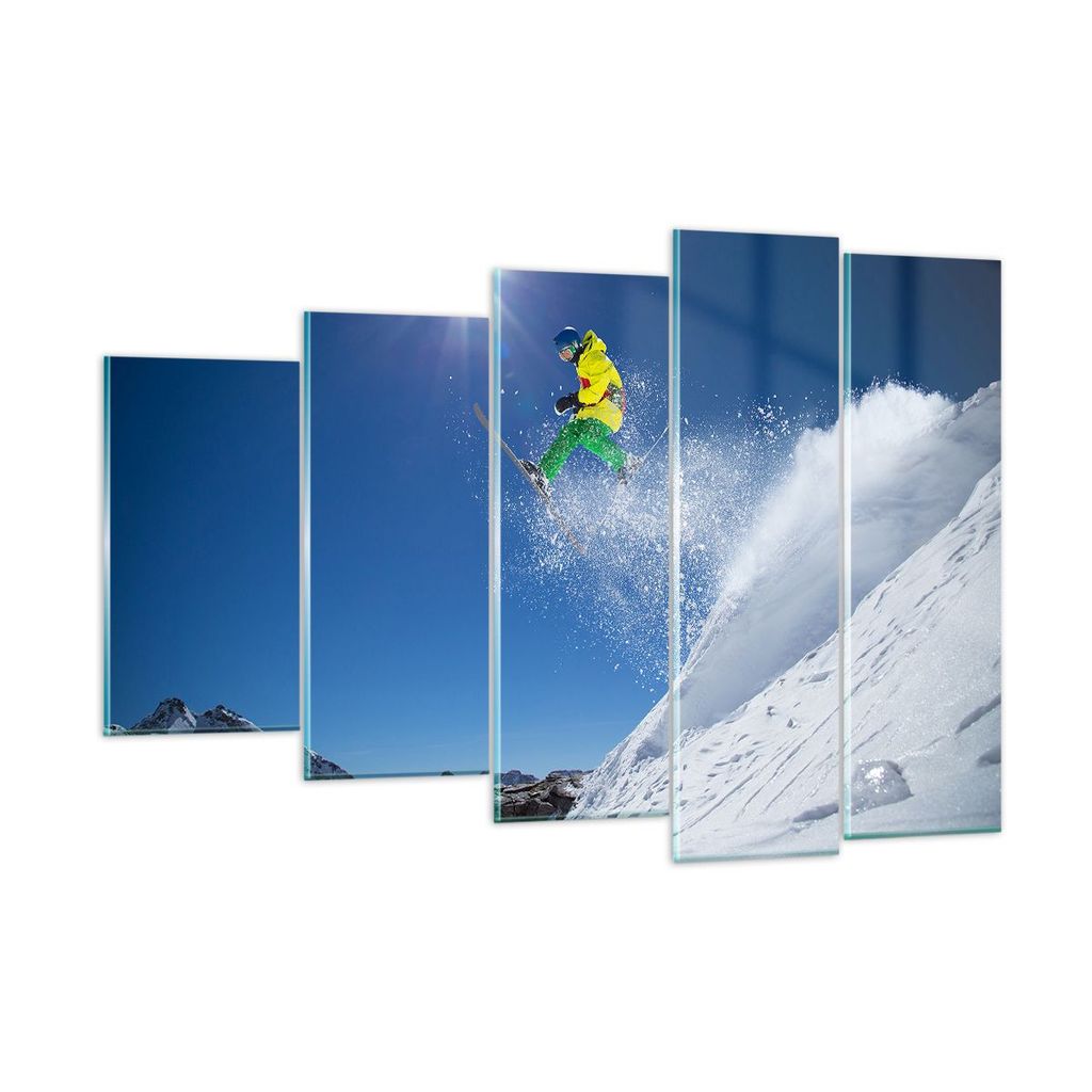Bilder auf glas - Ski Winter Schnee Berg - 150x100cm - Glasbilder - Wandbilder - Kunstdruck - zum Aufhängen bereit - Wanddekoration aus Glas - Gla...