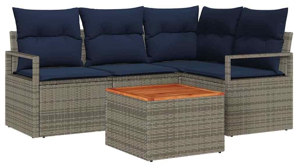vidaXL Gartensofa-set mit Kissen 5 pcs Grau Poly-Rattan