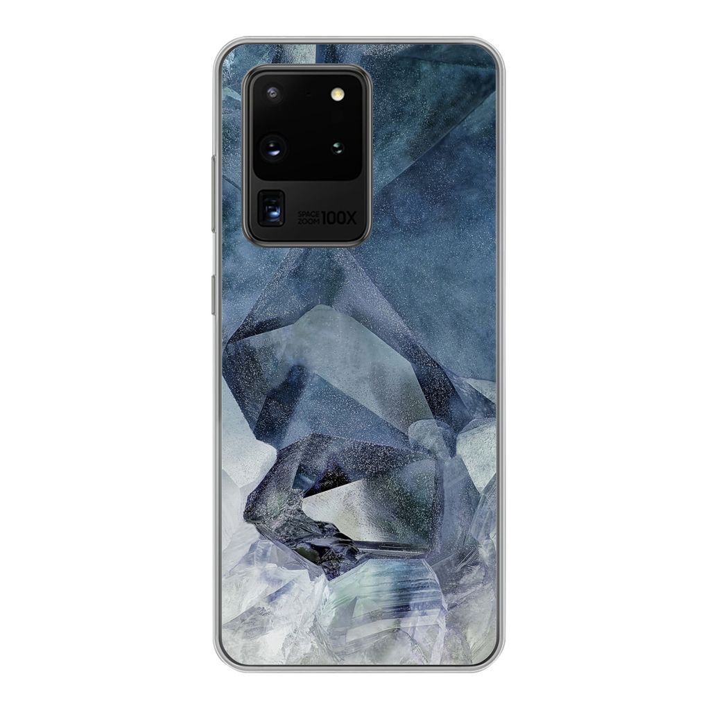 MuchoWow Handyhülle Schutzhülle Hülle für Samsung Galaxy S20 Ultra Naturstein - Blau - Chic Silikon Softcase Handy Hülle - Karteninhaber
