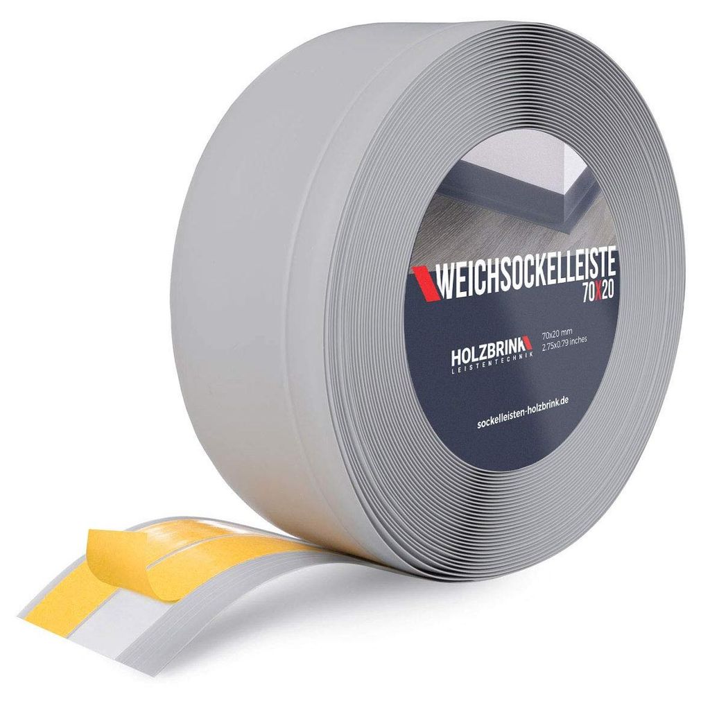 HOLZBRINK Weichsockelleiste selbstklebend PVC 70x20mm, 75 m (3x25m) | Küchenleiste Arbeitsplatte | Abschlussleiste selbstklebend für Badezimmer |...