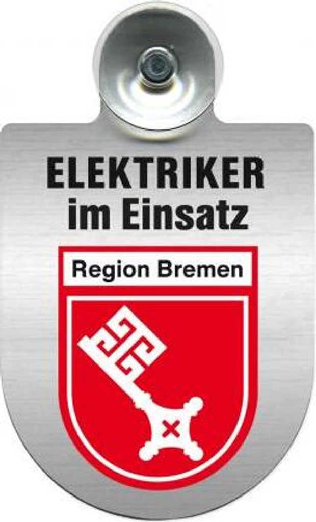 Einsatzschild für Windschutzscheibe incl. Saugnapf - Elektriker im Einsatz - 309489- Wappen nach Wahl - 309489 Color - Region Bremen