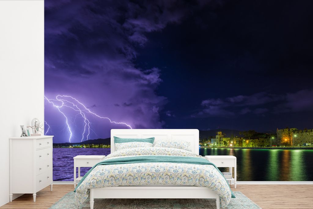 MuchoWow Fototapete für Wohnzimmer oder Schlafzimmer Wandtapete Vinyl Motivtapete Blitzschlag in der Nähe der Insel Kos in Griechenland - 450x3...