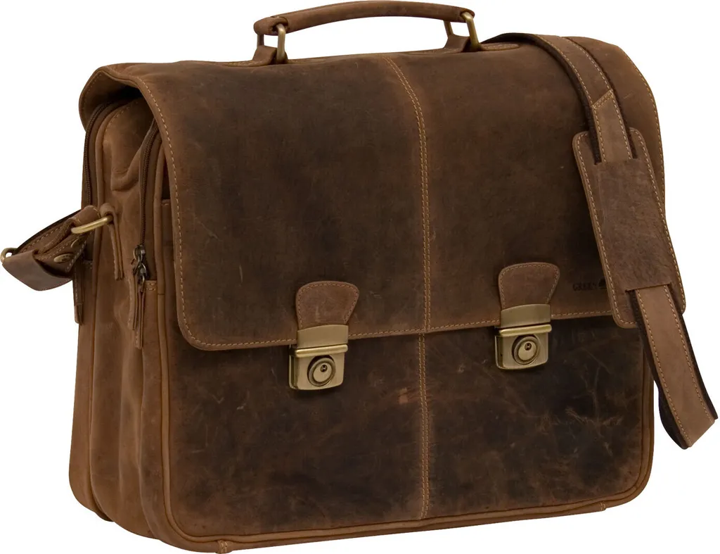Sacoche ordinateur portable Green Burry 1728-25 en cuir marron vintage