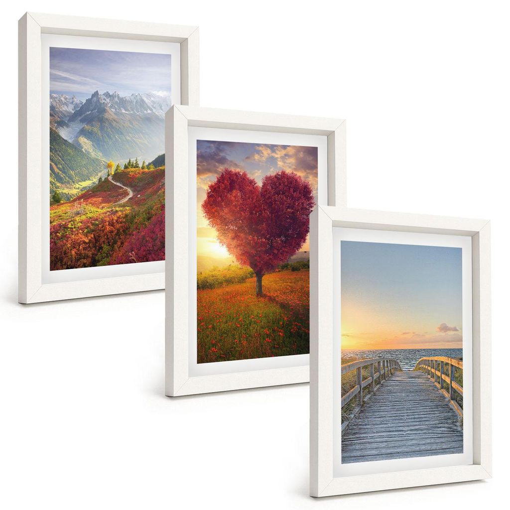 Bilder Set 3-teilig im weißen Rahmen – Wandbilder 3 Stück – gerahmte Poster für Wohnzimmer, Schlafzimmer und Flur – 20x30 cm – Landschaf...