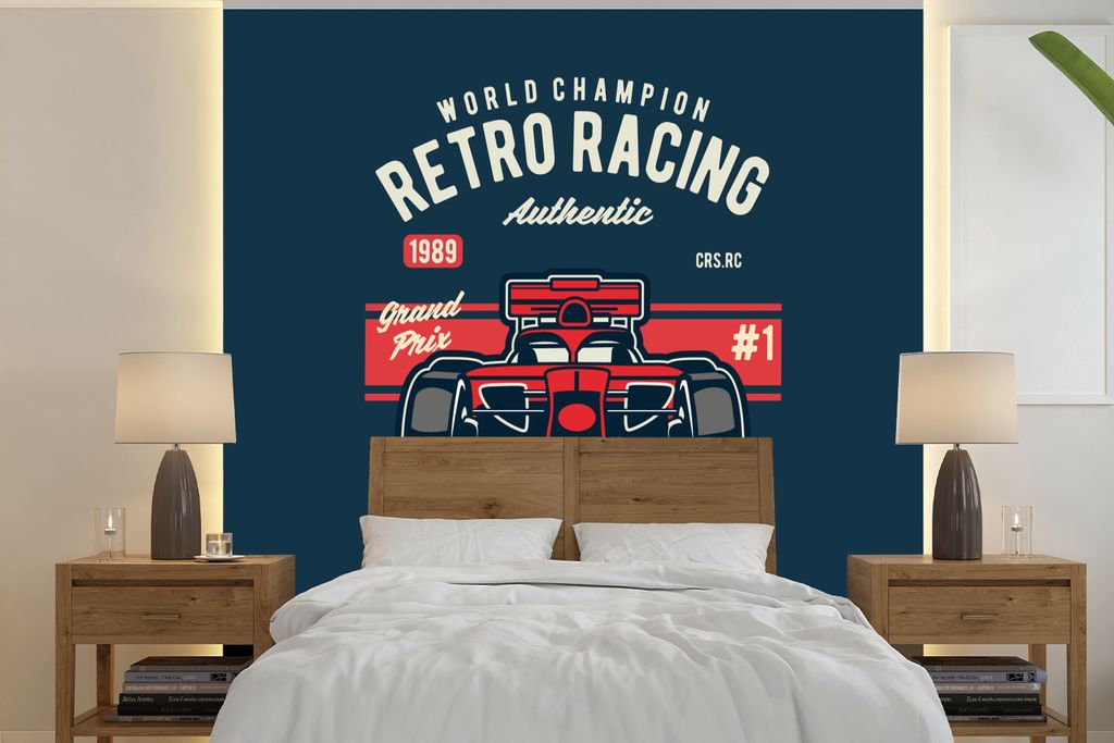 MuchoWow Fototapete für Wohnzimmer oder Schlafzimmer Wandtapete Vinyl Motivtapete Auto - Rennstrecke - Oldtimer - 280x280 cm - Hintergrundbild