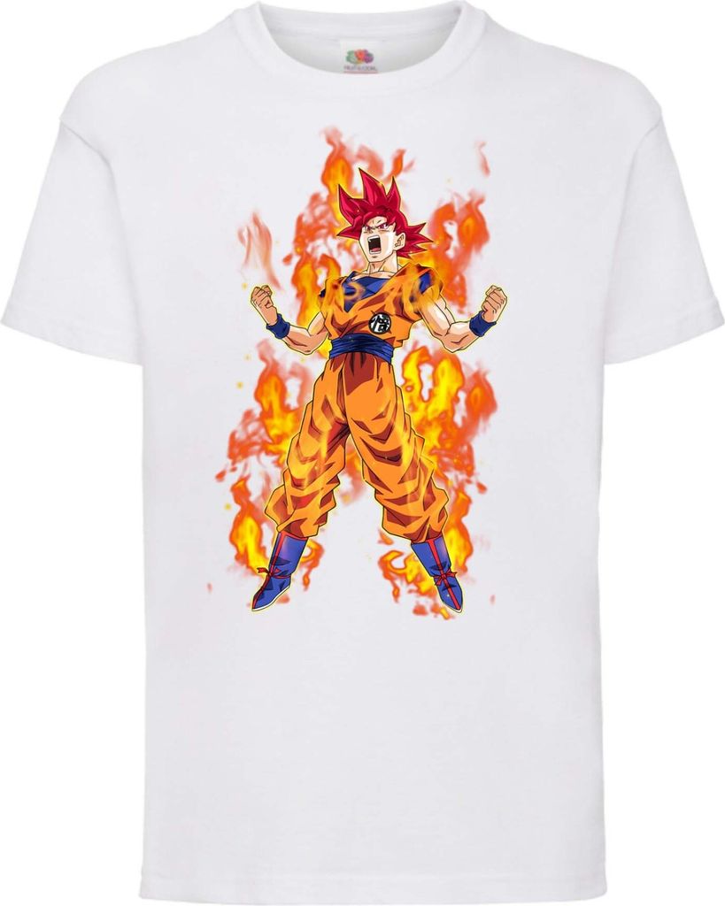 Kinder T-Shirt Dragon Anime Manga Ball Z 06 God Red Saiyan, 9-11 Jahr - 140 / Weiß