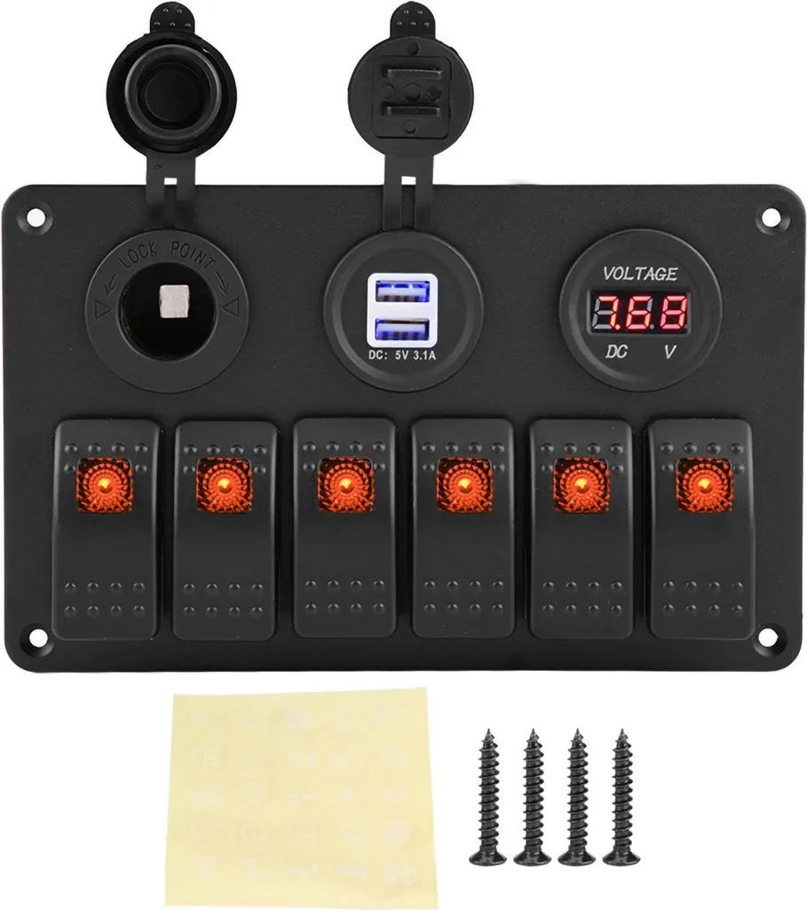 Tableau d'Interrupteurs 6 Gang LED Orange avec Double Port Chargeur USB