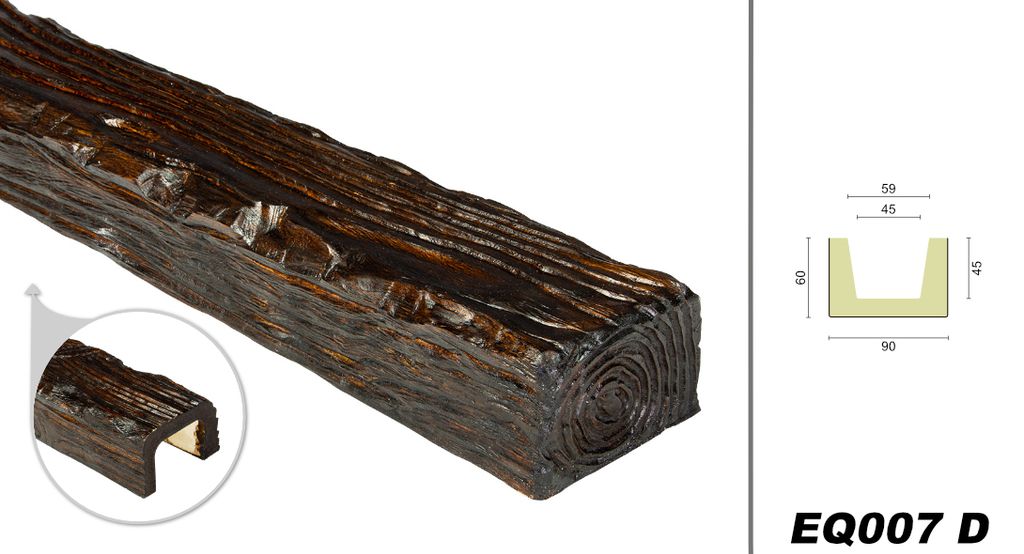 DECO WOOD Deckenbalken rustikal aus Polyurethane, 2m Länge, PolyurethanBalken Holzoptik (dunkelbraun - 9x6cm) Innendeko Zierelement Dekorbalken