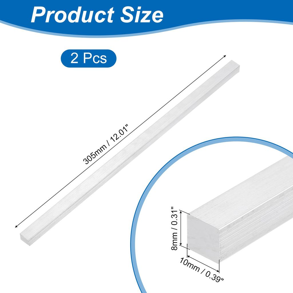 6063 Aluminium Profil Flachleiste, 2 Stš¹ck Quadratischer Aluprofil Flachstreifen Alublech 8x10x305mm (T*W*L), Alu Flachstange Aluminium Flachpla...