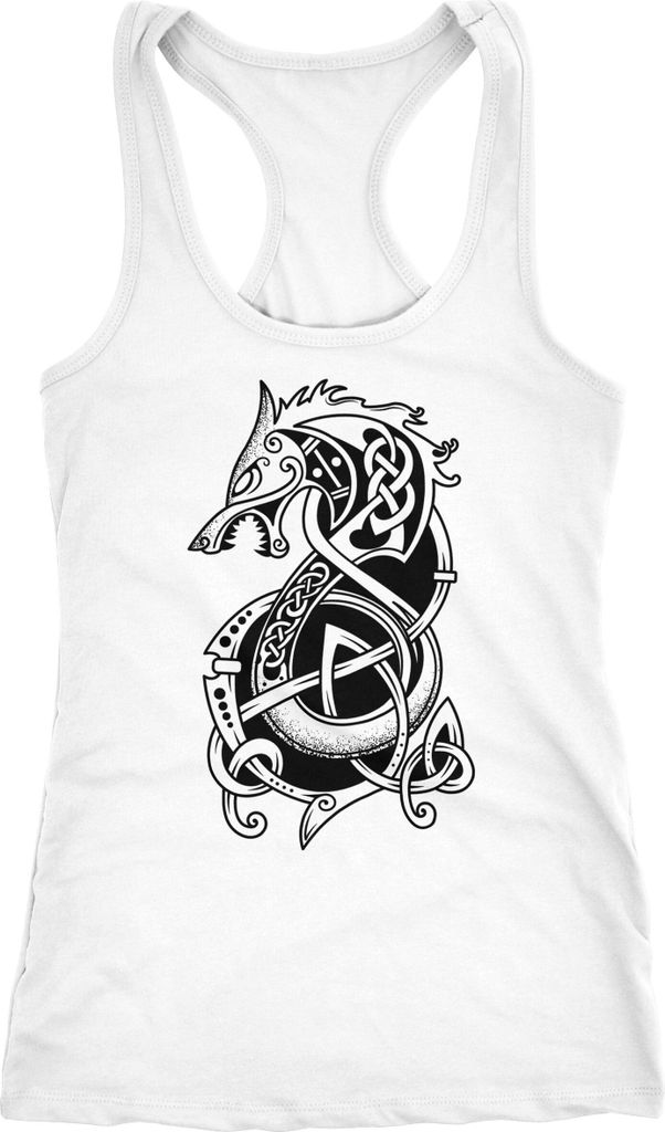 Damen Tank-Top Wolf Fenrir Fabelwesen Wikinger nordische Mythologie Odin Fashion Streetstyle Racerback Neverless weiß XS