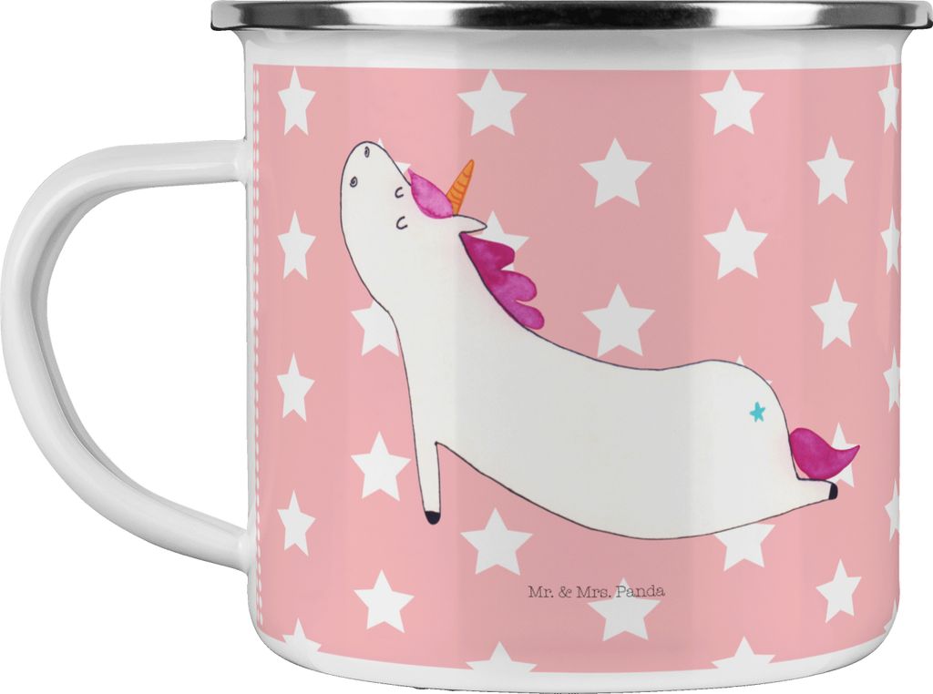 Mr. & Mrs. Panda Teetasse Einhorn Yoga - Rot Pastell - Geschenk, Pott, Tasse Emaille, Teebecher, Yogamatte, Achtsamkeit, Becher, Sport, Unicorn, Ei...