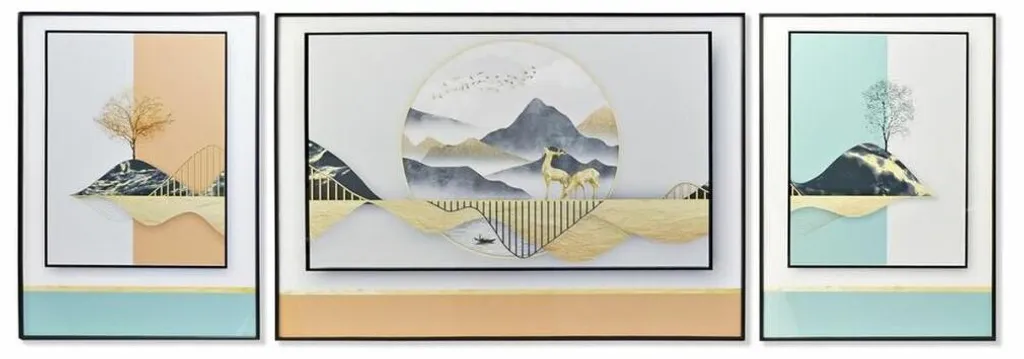 Triptyque mural moderne en aluminium et bois MDF - Décoration XXL 3 pièces