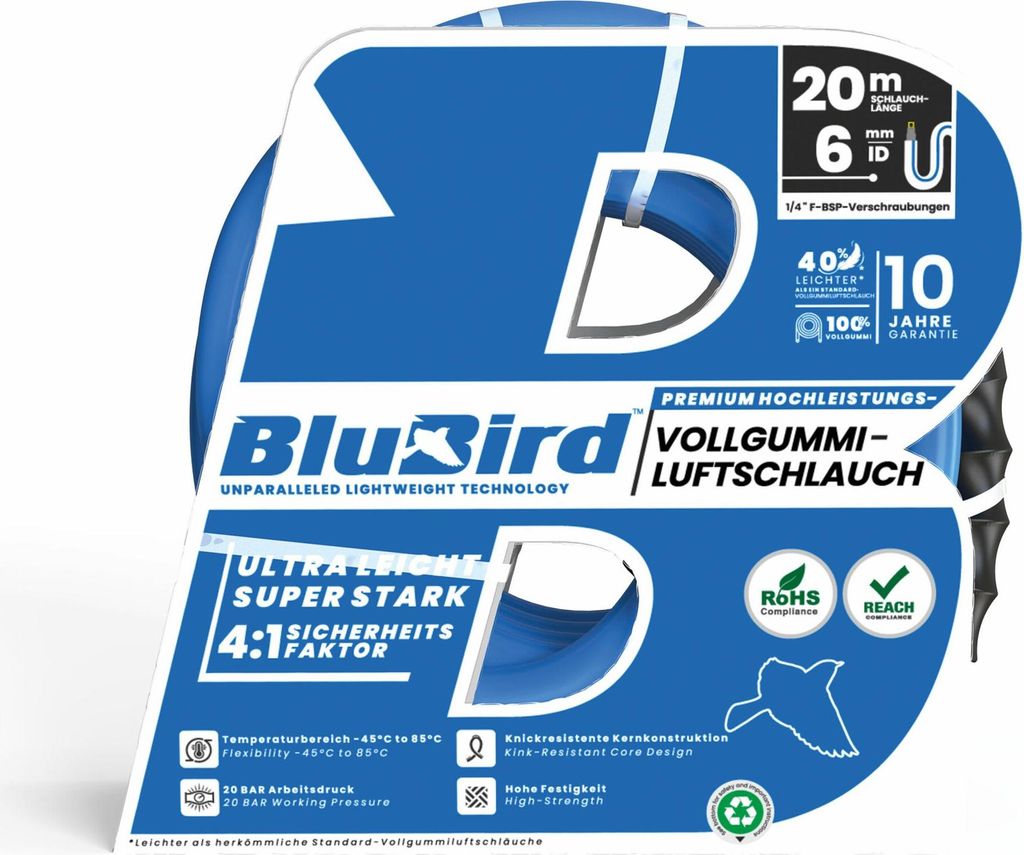 Werkstattschlauch-Set BluBird Innen- 6 mm Auen- 12 mm Lnge 20 m Sicherheitskupplung G3/8