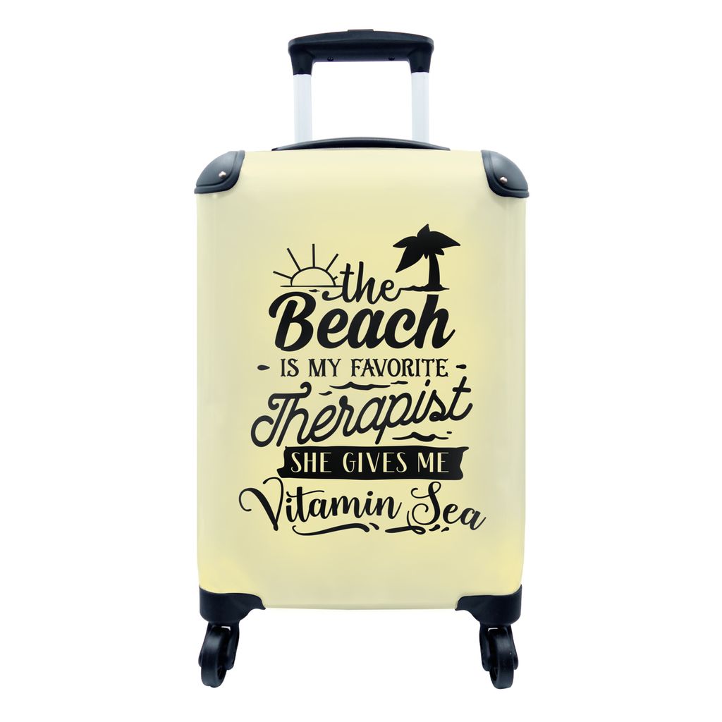 MuchoWow Koffer Handgepäck Trolley Rollkoffer Kleine Reisekoffer mit 4 Rollen - Strand - Zitate - Palme - Cabin Size < 55x40x23 cm & 55x40x20 cm...