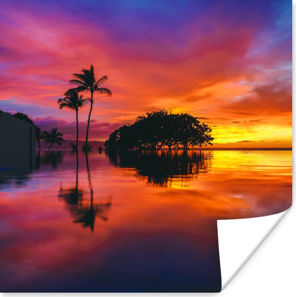 MuchoWow Poster Ein farbenprächtiger Sonnenuntergang am Wailea Beach im amerikanischen Bundesstaat Hawaii 30x30 cm - Wandposter - Printing