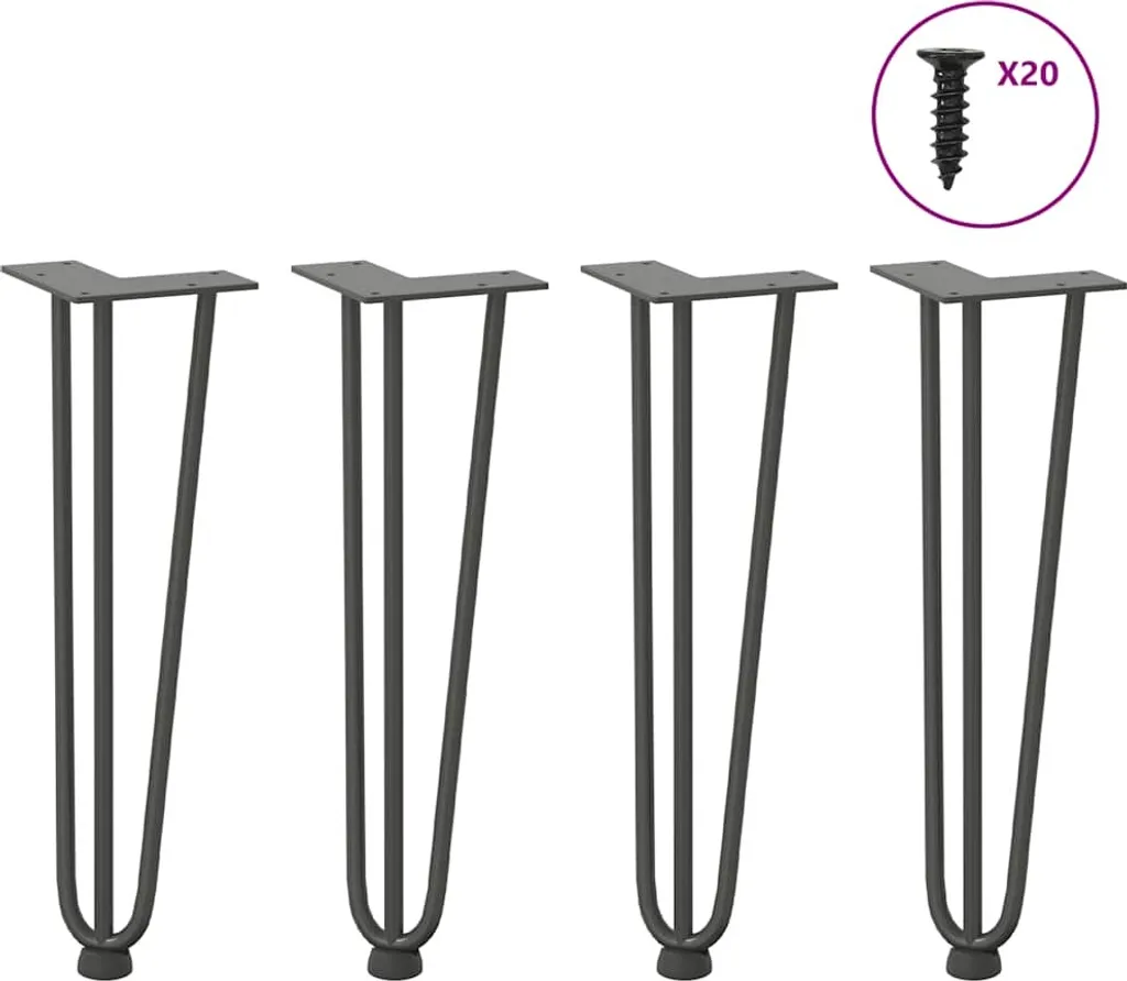 4 Gambe Tavolino Acciaio Antracite 42cm Hairpin Legs Stile Industriale
