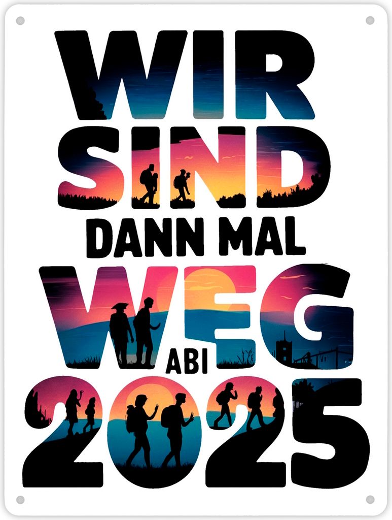 Wir sind dann mal weg Metallschild XL in 21x28 cm ABI 2025