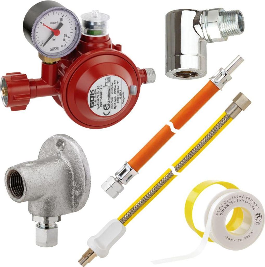 Herdanschluss Set, Länge Allgasschlauch:100 cm, GOK Haushaltsregler:50 mbar