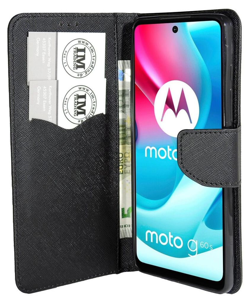 Buch Tasche Fancy kompatibel mit MOTOROLA MOTO G60S Handy Hülle Etui Brieftasche Schutzhülle mit Standfunktion, Kartenfach Schwarz
