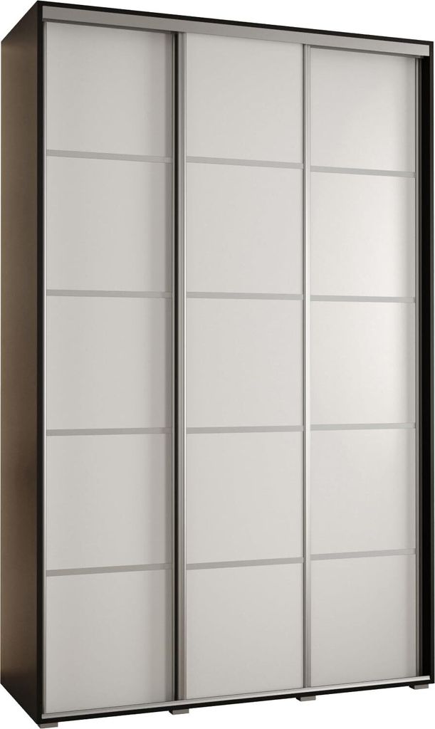 MEBLE KRYSPOL Cannes 4 Schrank mit 3 Schiebetüren - 205,2x150x45 cm - Schwarz Weiß Silber
