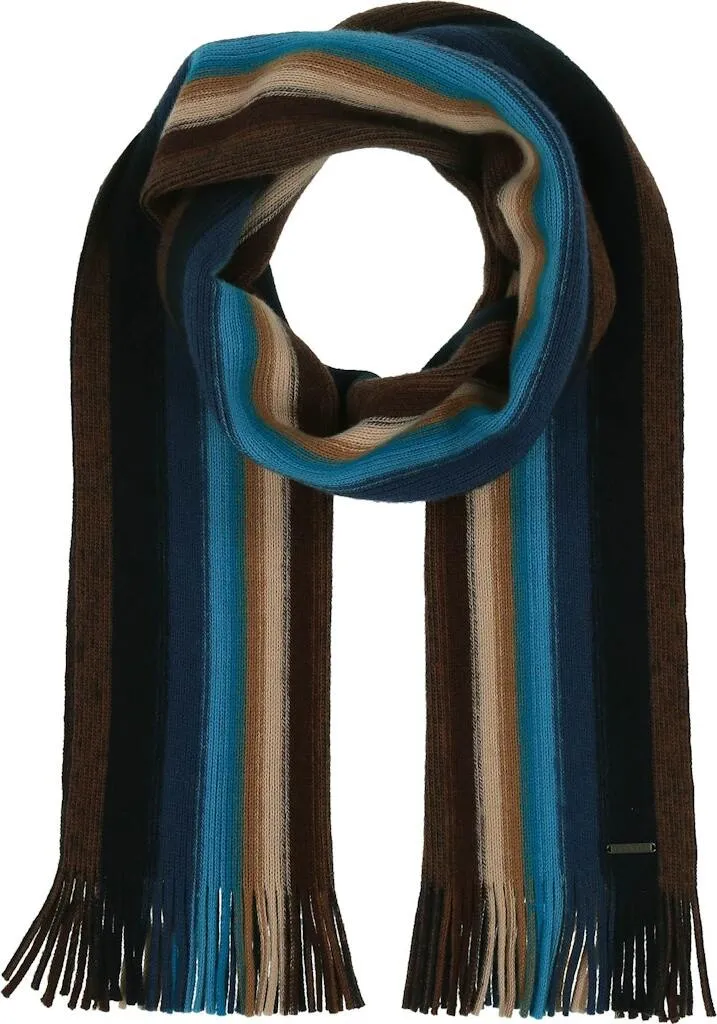 Bugatti Écharpe longue tricotée en laine à rayures pour homme gris bleu