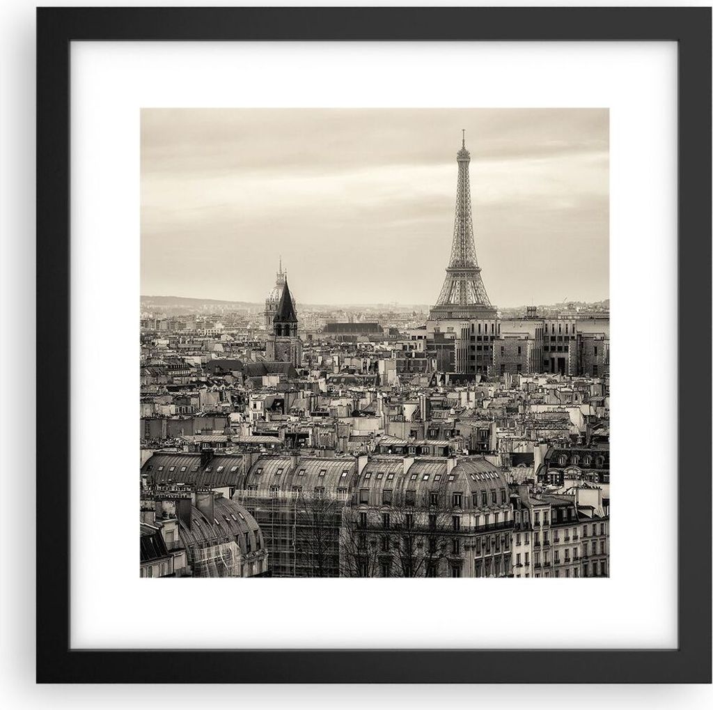 Gerahmtes Poster - Schwarzer Rahmen - Paris Stadt Zuhause - 30x30 cm - Wand Bild - Wanddeko - Wandbilder - Kunstposter - Wandposter - Bilderrahmen ...