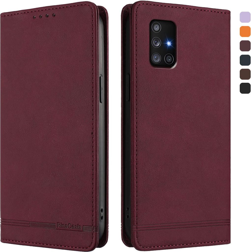 Hülle für Samsung Galaxy A71 4G, Retro Kunstleder Ständer Klapphülle mit Kartenfächer und Magnetische Rot